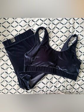 torrid Velvet Bralette & High-Waist Brief Set in Navy Blue